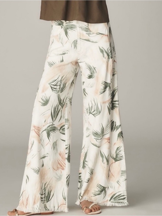 Pilcro Pants - Pilcro Olive with Cream Botanical Wide-Leg Pants, size 29